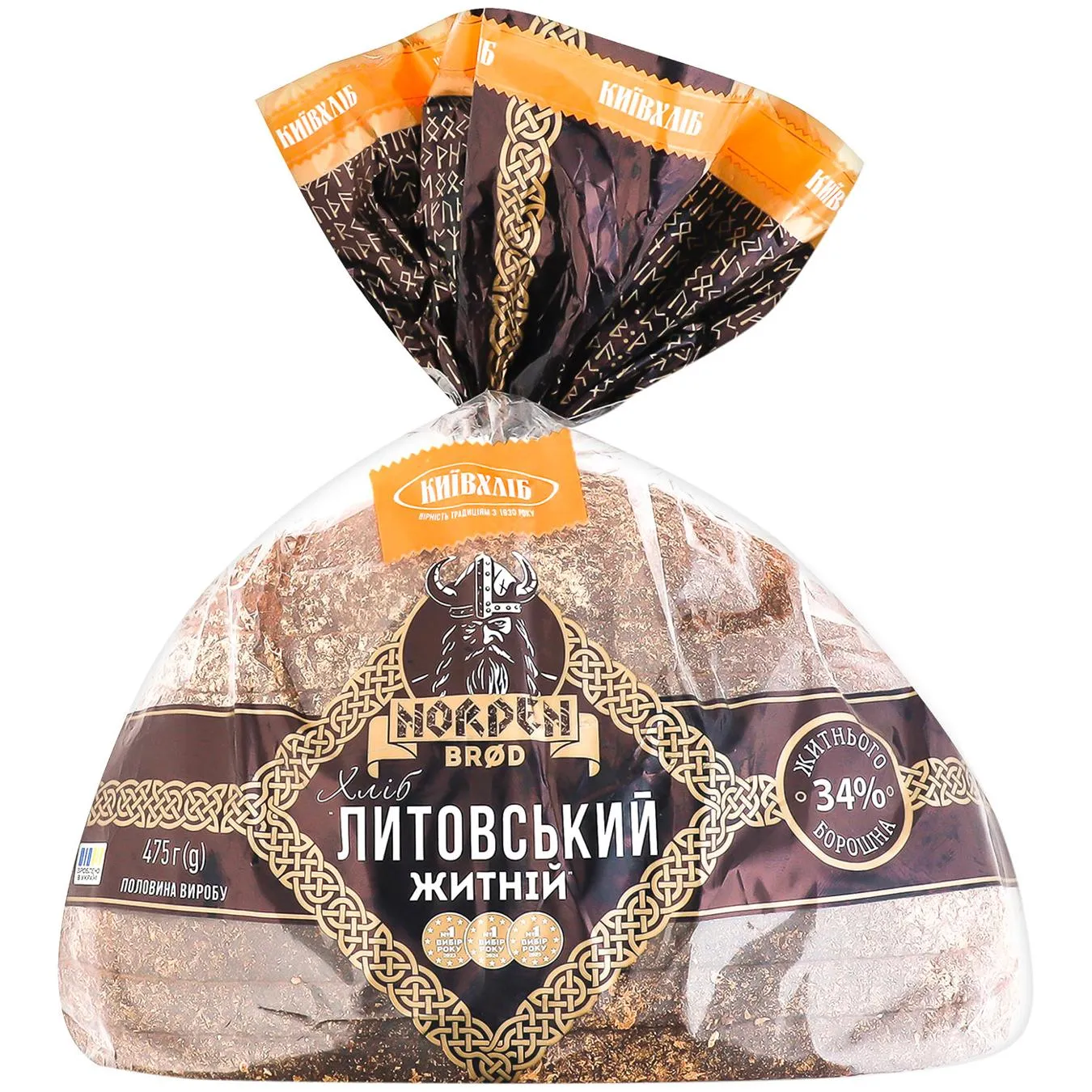 Хліб Київхліб Литовський житній половинка нарізка 475г - Фото 1