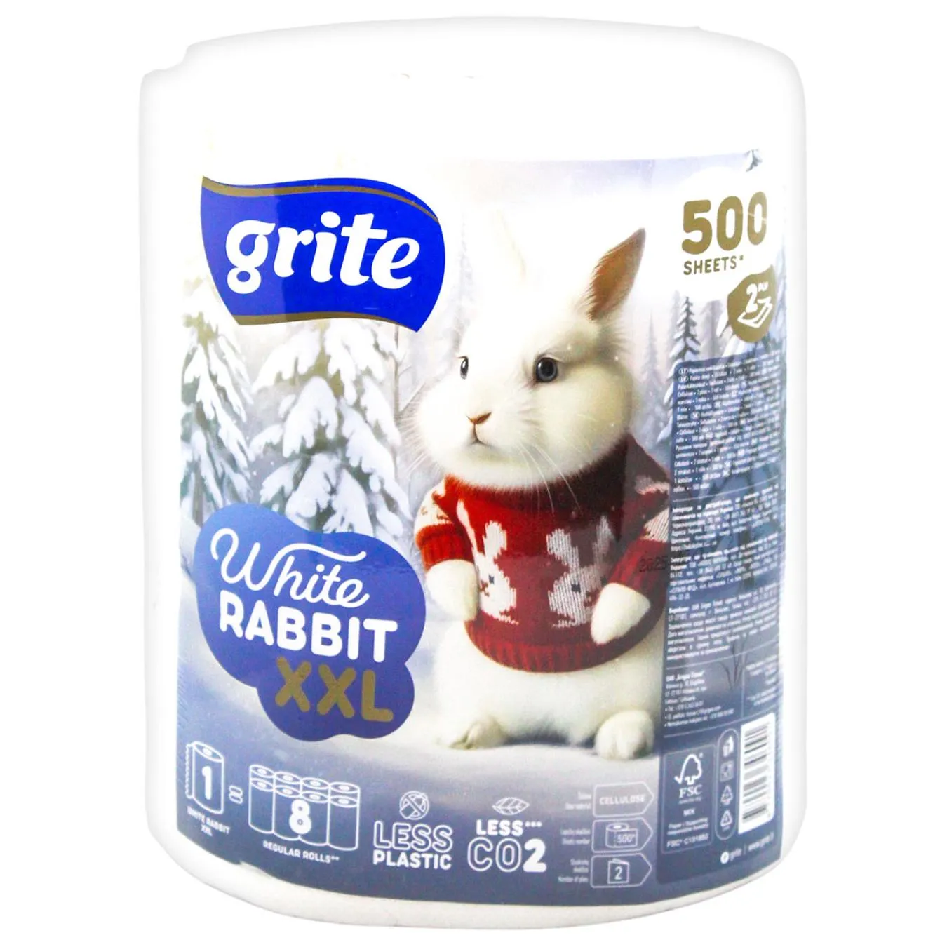 Рушники паперові Grite White Rabbit XXL двошарові 500 відривів - Фото 1