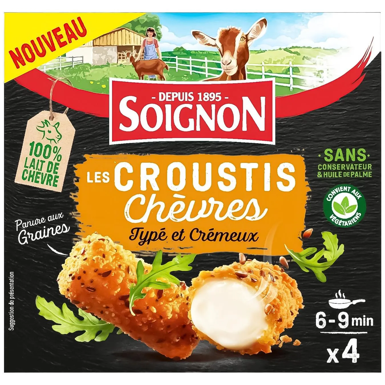 Сир Soignon Шевр з козячого молока в мультизерновій паніровці для запікання 100г - Фото 1