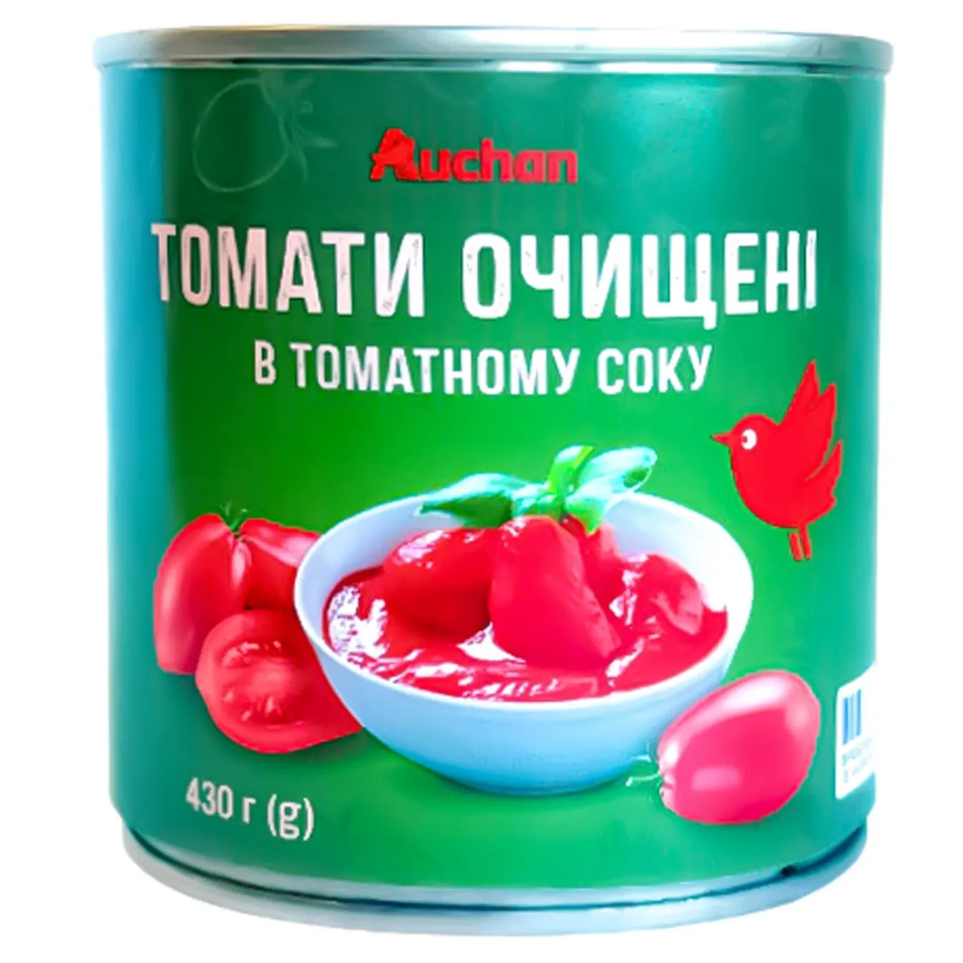 Томати Auchan очищені у томатному соусі з/б 430г - Фото 1