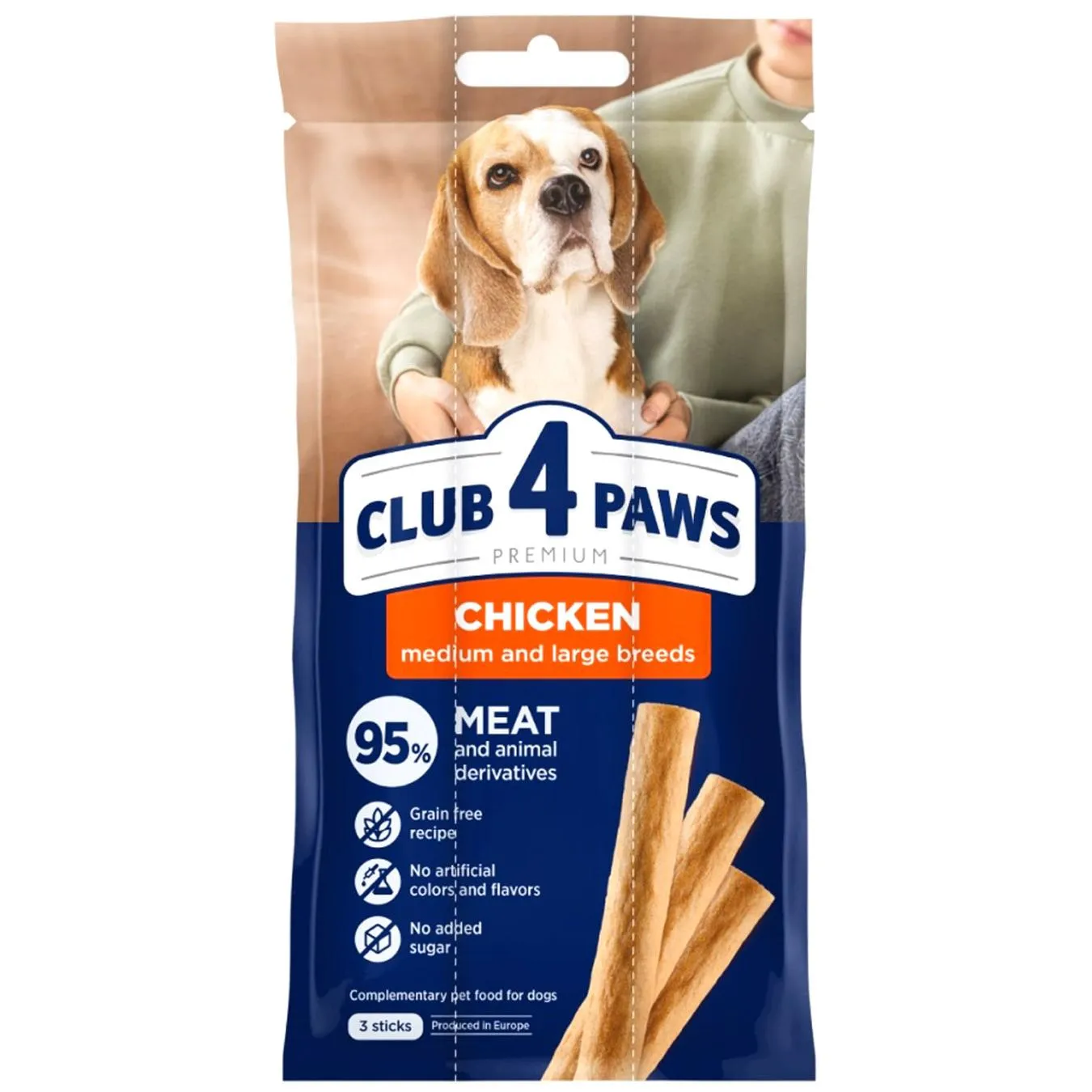 Ласощі Club 4 Paws для собак великих та середніх порід палички з куркою 60г - Фото 1