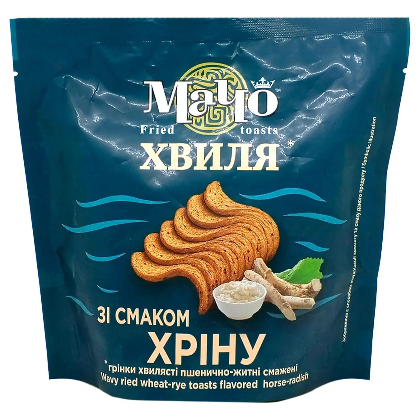 Грінки Мачо хвилясті пшенично-житні зі смаком хріну 80г - Фото 1