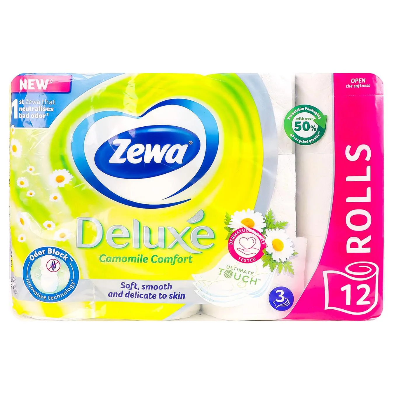 Туалетний папір Zewa Deluxe Camomile Comfort 3-шаровий 12шт - Фото 1
