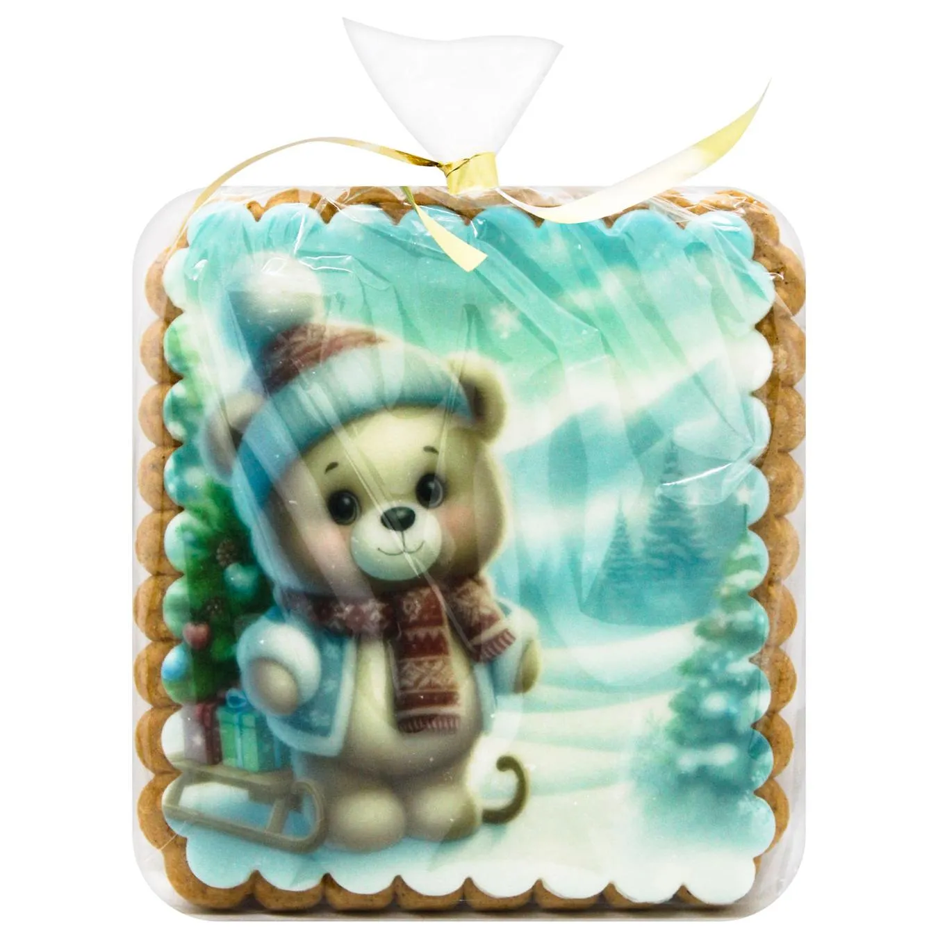 Пряник Добрик Ведмедик з санчатами з білим шоколадом - Фото 1