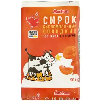 Сирок Auchan солодкий з курагою 15% 90г - Photo 1