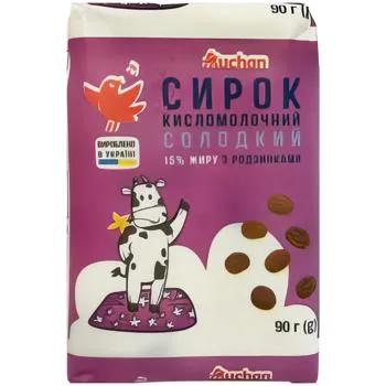 Сирок Auchan солодкий з родзинками 15% 90г - Photo 1