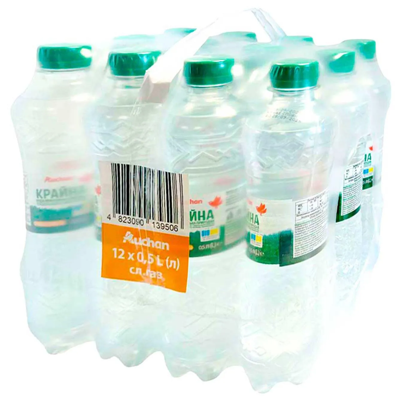 Вода мінеральна Auchan Крайна слабогазована 0,5л х 12шт - Фото 1