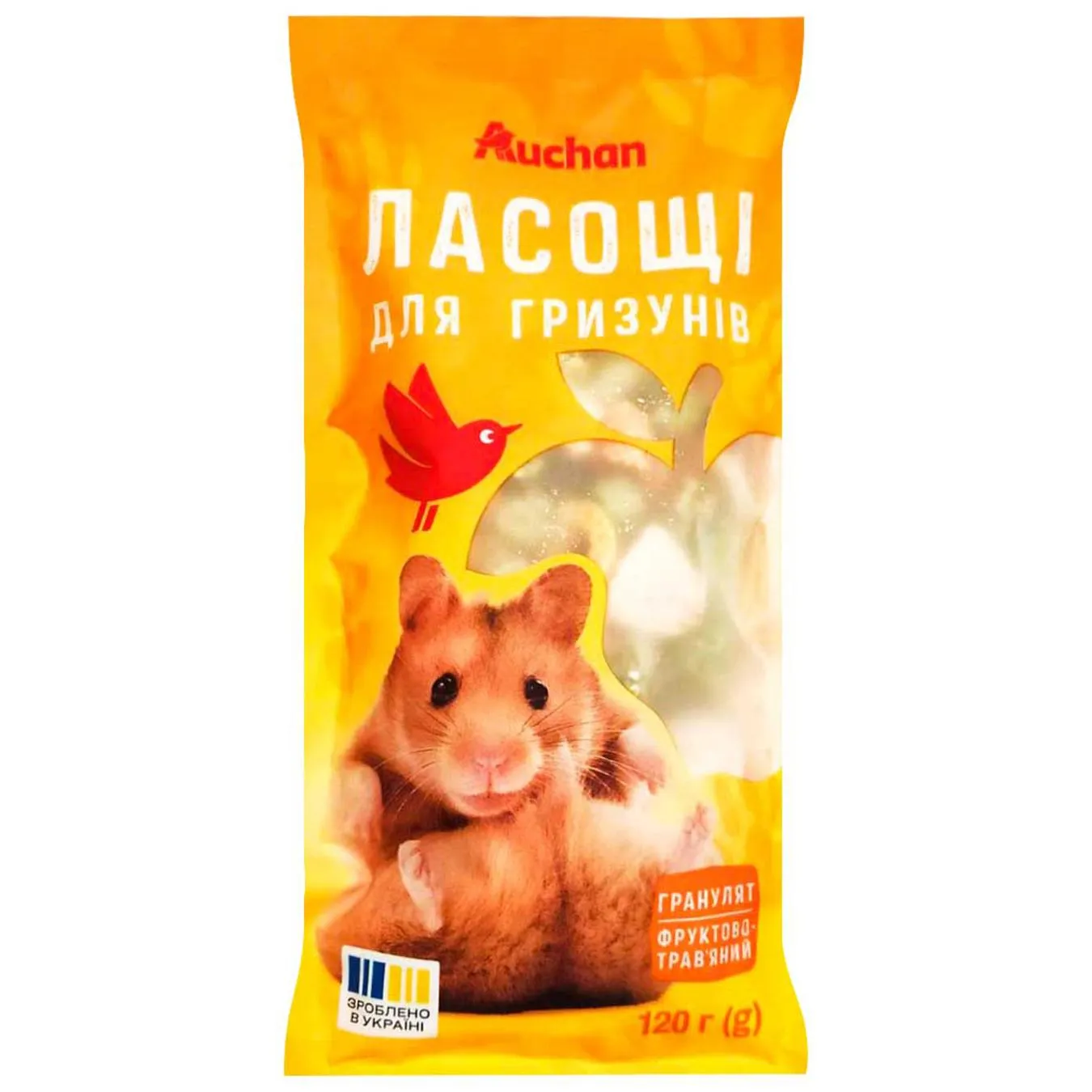 Ласощі Гранулят для гризунів Auchan фруктово-трав'яний 120г - Фото 1