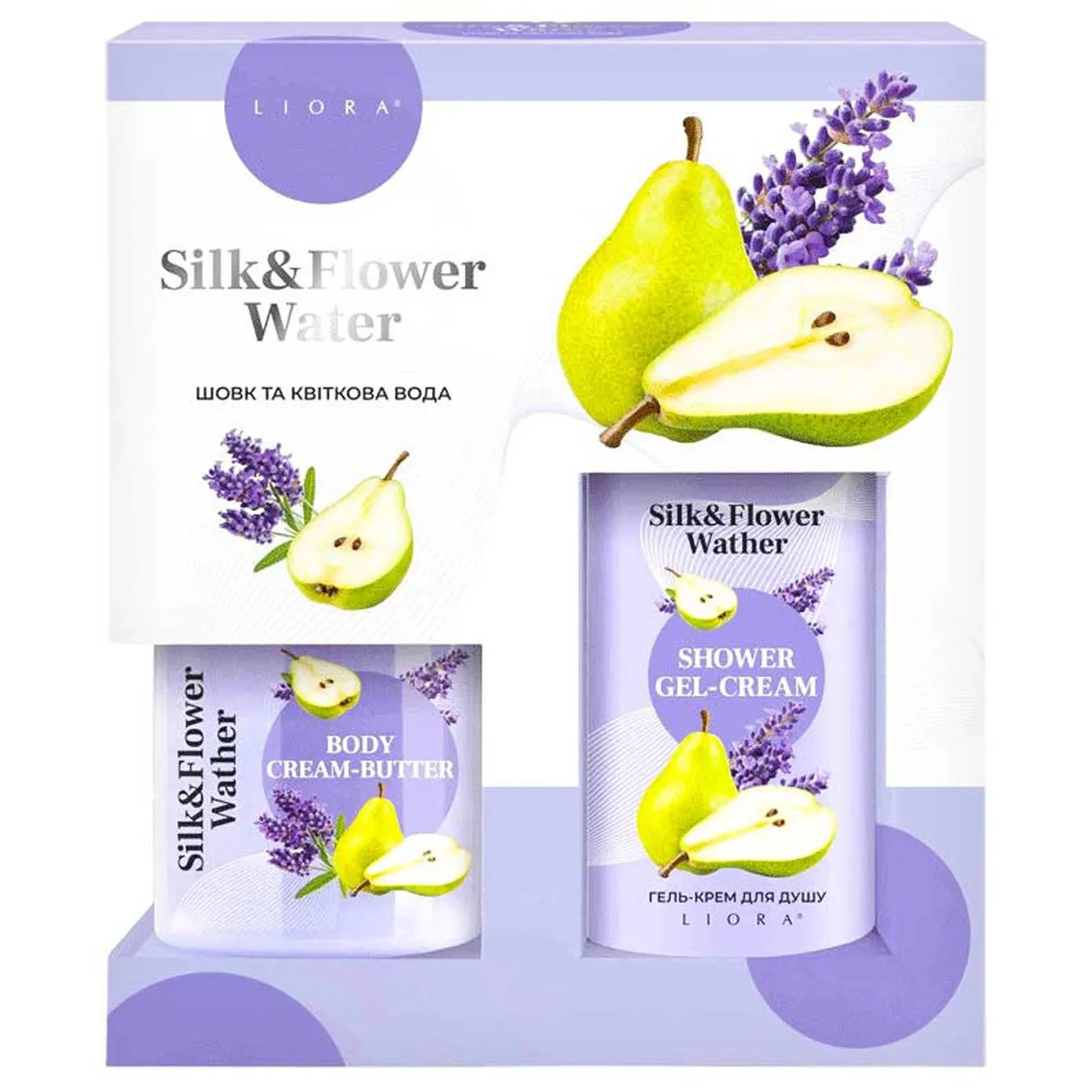 Набір косметичний Liora Silk & Flower Water Гель для душу 250 мл + Скраб для тіла 150 мл (4823106004125) - Фото 1
