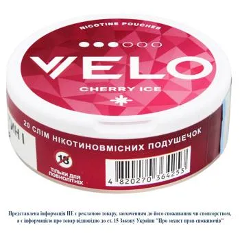 Безтютюнові нікотиновмісні паучі Velo Cherry Ice Класичний 20шт - Photo 3