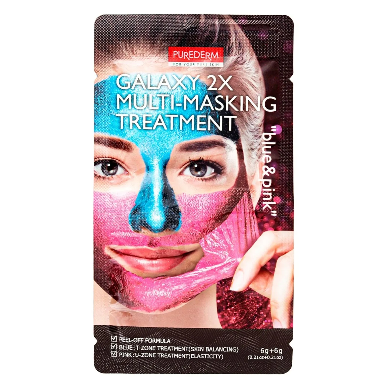 Мультімаска-догляд Purederm для обличчя синя+рожева 2х6г - Фото 1