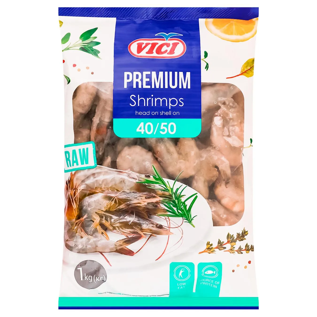 Креветки Vici Premium нерозібрані сироморожені 40/50 1кг - Фото 1