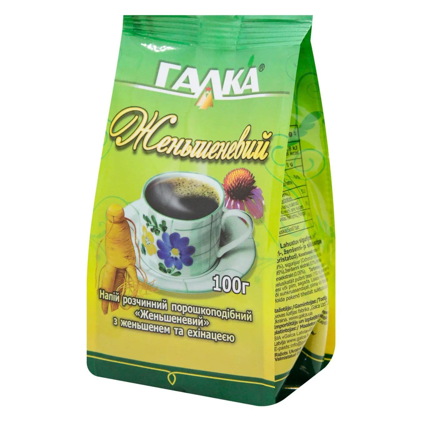 Напій на основі ячменю та цикорію Галка Женьшеневий з женьшенем та ехінацеєю 100г - Фото 4