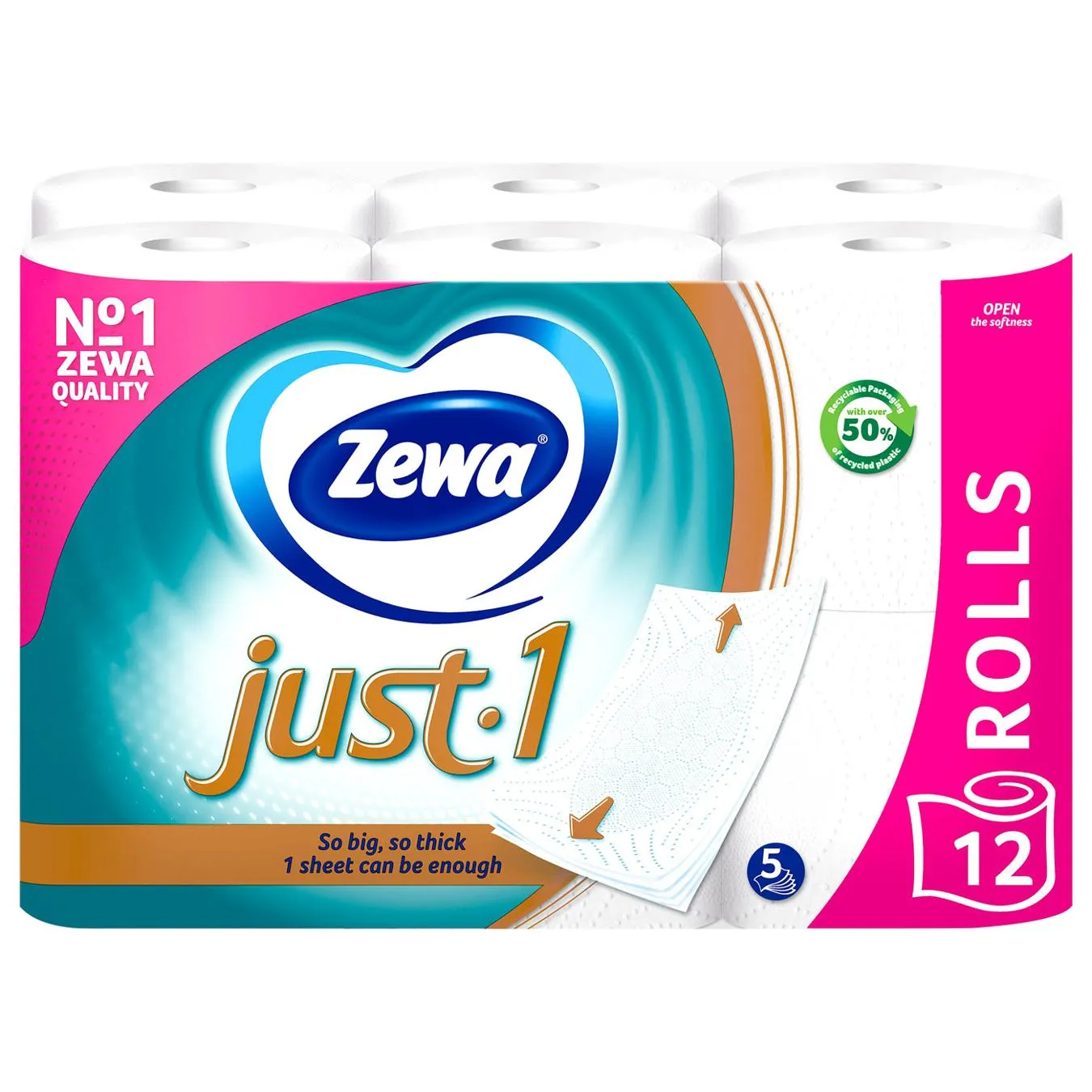 Туалетний папір Zewa Just 1 білий 5-шаровий 12шт - Фото 1