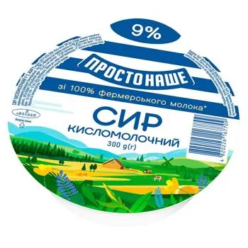 Сир кисломолочний Простонаше 9% 300г - Фото 1
