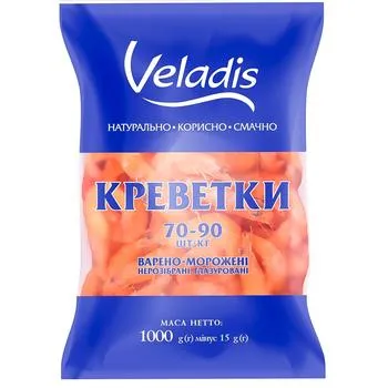 Креветки Veladis нерозібрані глазуровані варено-морожені 70/90 1кг - Photo 4