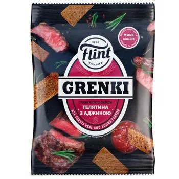 Грінки Flint житні зі смаком телятини з аджикою 55г - Photo 1