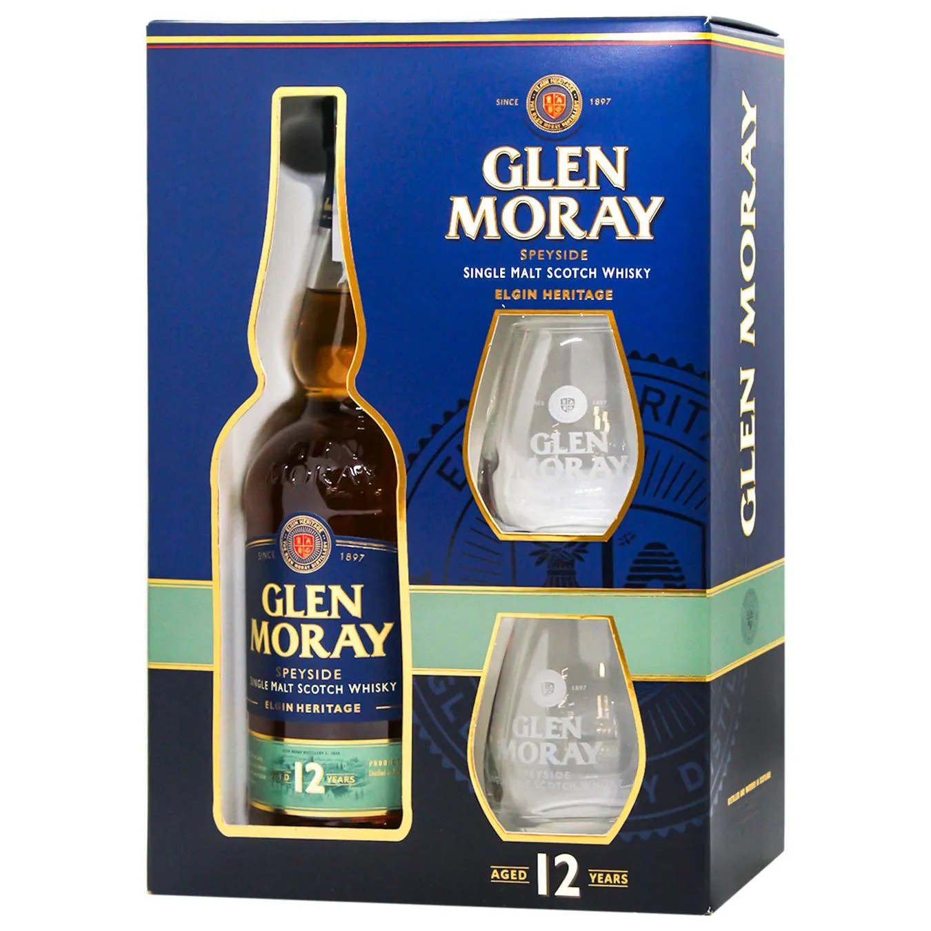 Віскі Glen Moray 12yo з 2 келихами 40% 0,7л - Фото 1