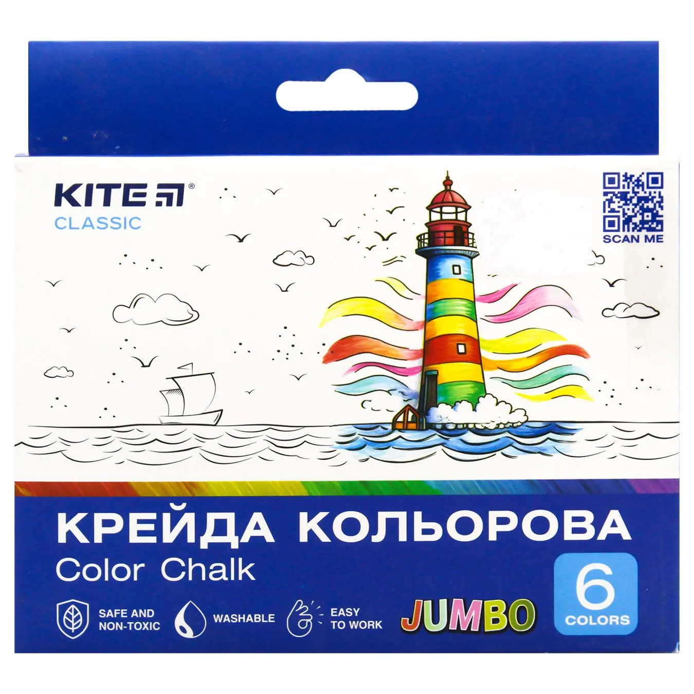 Крейда Kite Classic Jumbo кольорова 6 кольорів - Фото 3