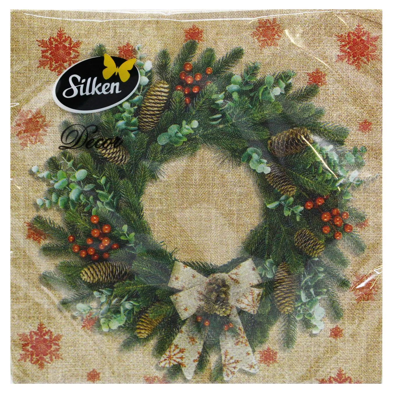Серветки столові Silken Різдвяний віночок 3-шарові 33*33см 18шт - Фото 1
