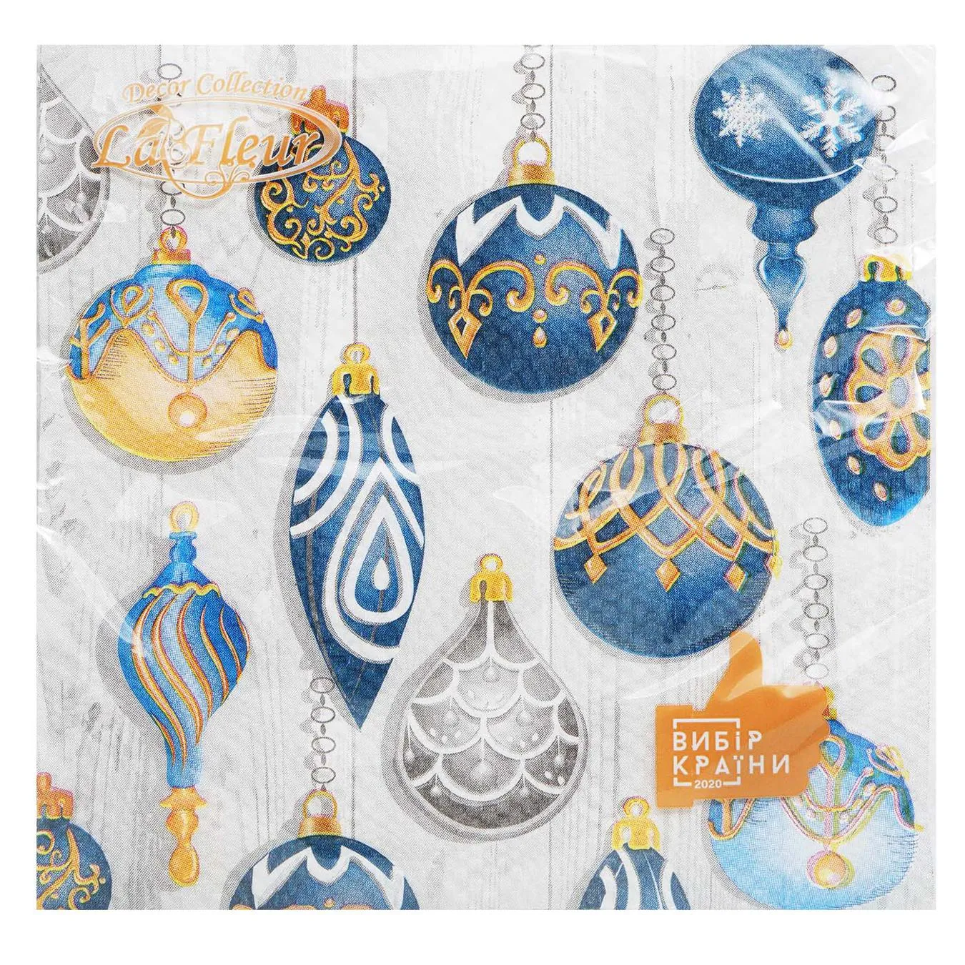 Серветки La Fleur Сині прикраси двошарові 33х33см 16шт - Фото 3