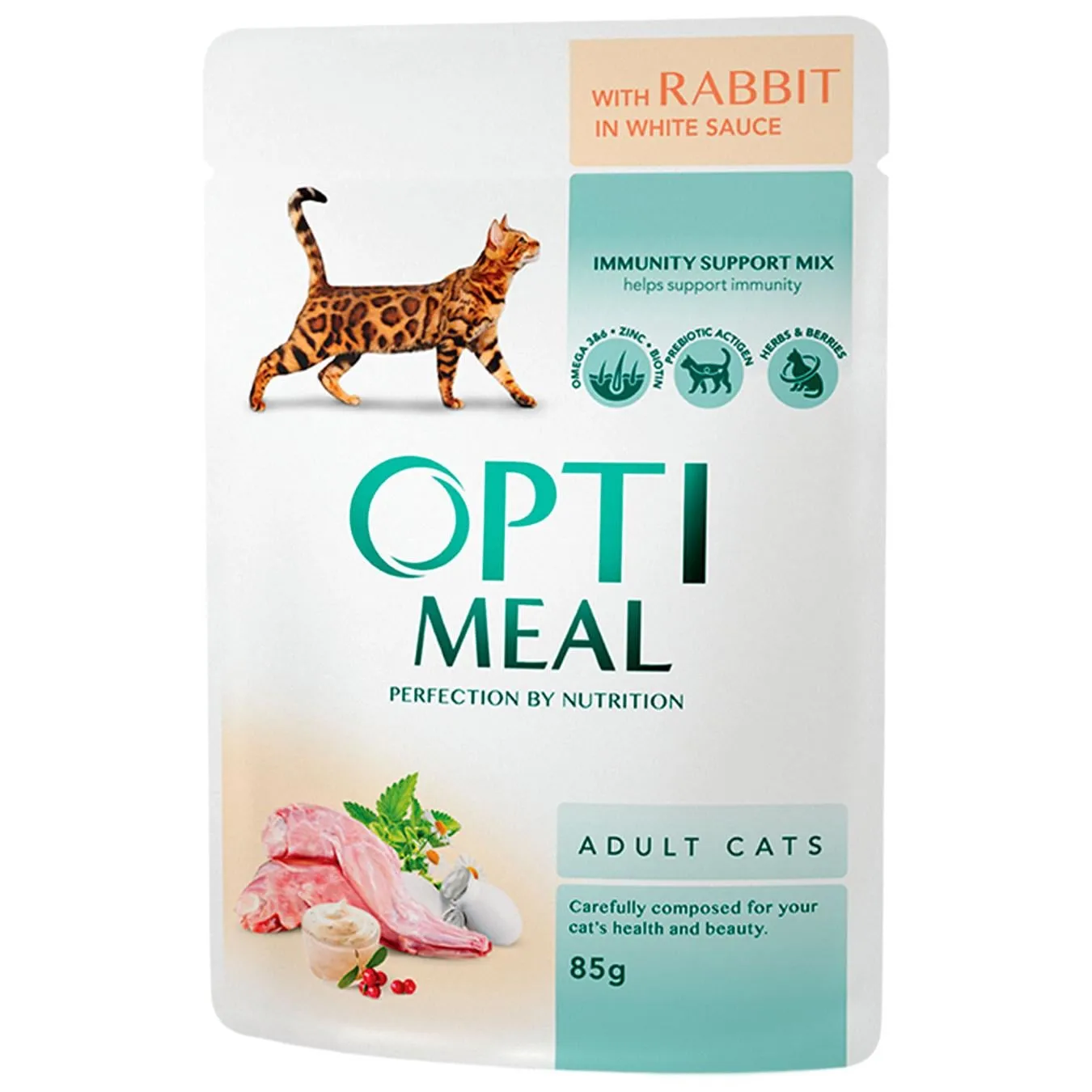 Корм вологий Optimeal з кроликом в білому соусі для дорослих котів 85г - Фото 3