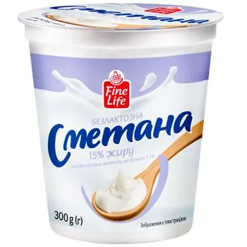 Сметана Fine Life безлактозна 15% 300г - Photo 1