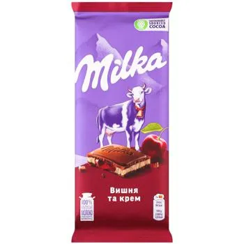 Шоколад молочний Milka Вишня та крем 90г - Фото 1