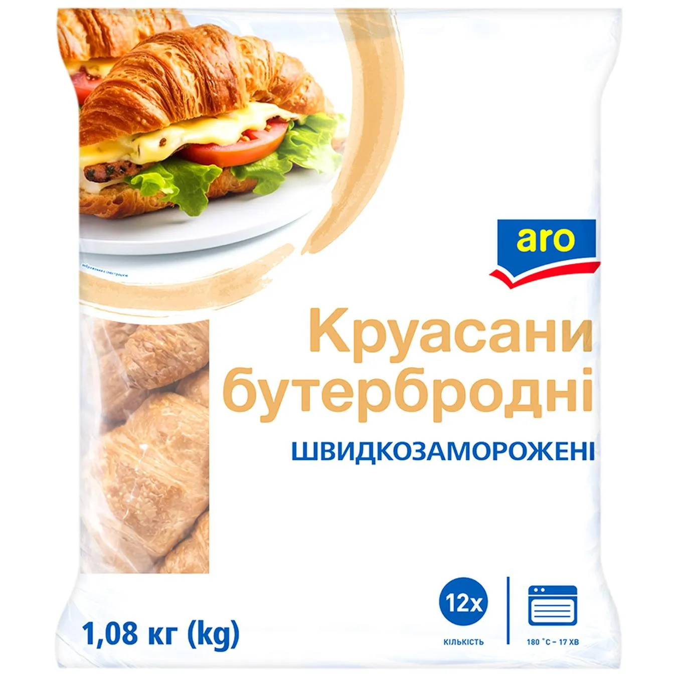 Круасани бутербродні Aro швидкозаморожені 12шт х 90г 1,08кг - Фото 1
