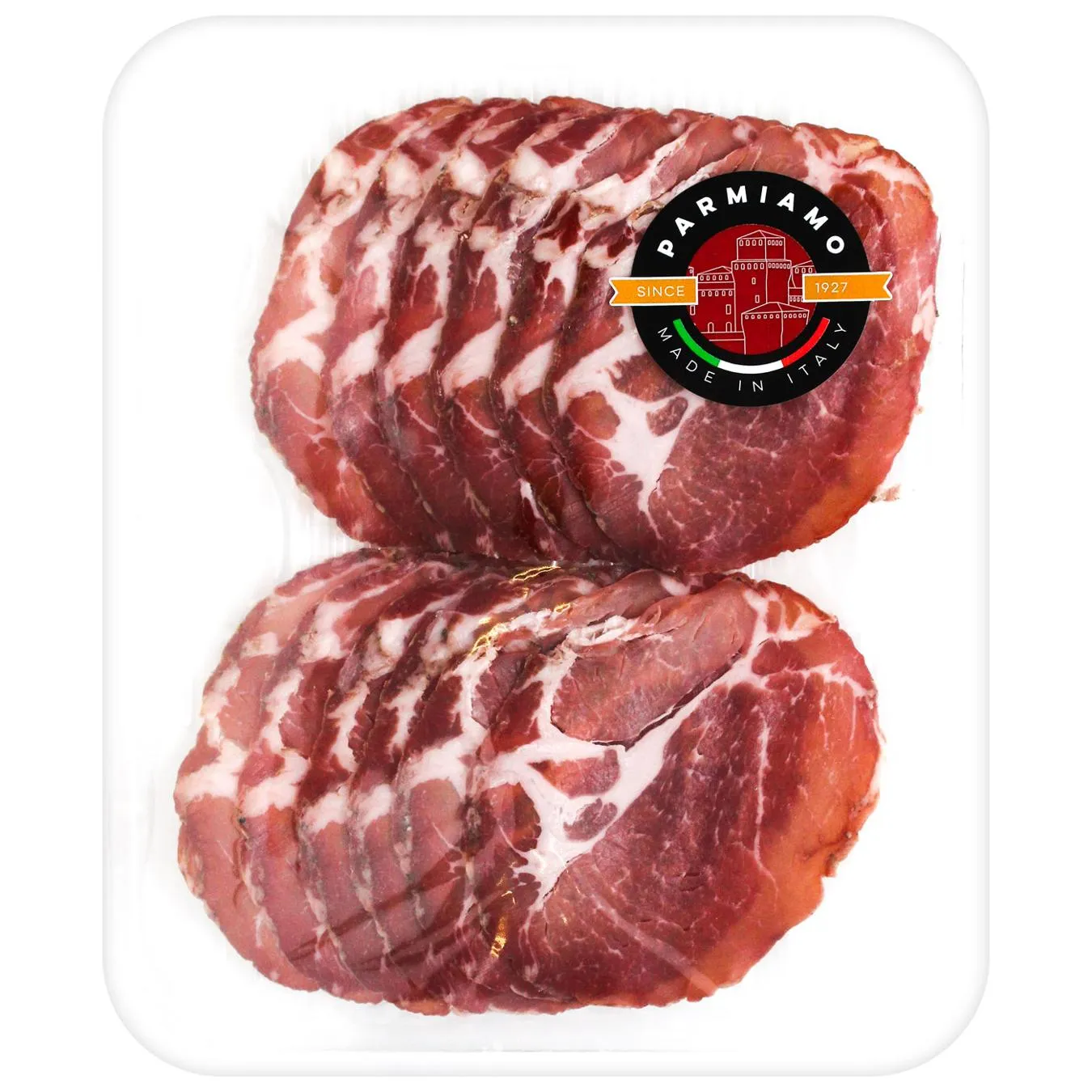 Шийна частина свиняча Parmiamo Коппа в’ялена з прянощами нарізка 100г - Фото 1