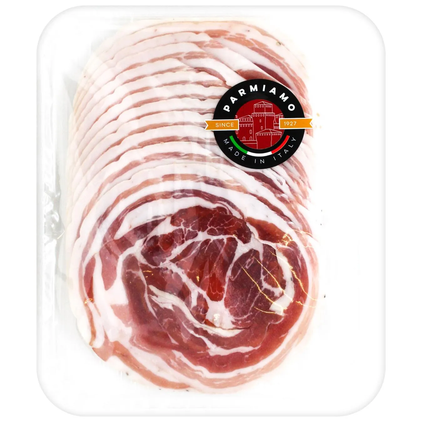 Продукт зі свинини Parmiamo Панчетта Коппата сиров'ялений нарізка 250г - Фото 1