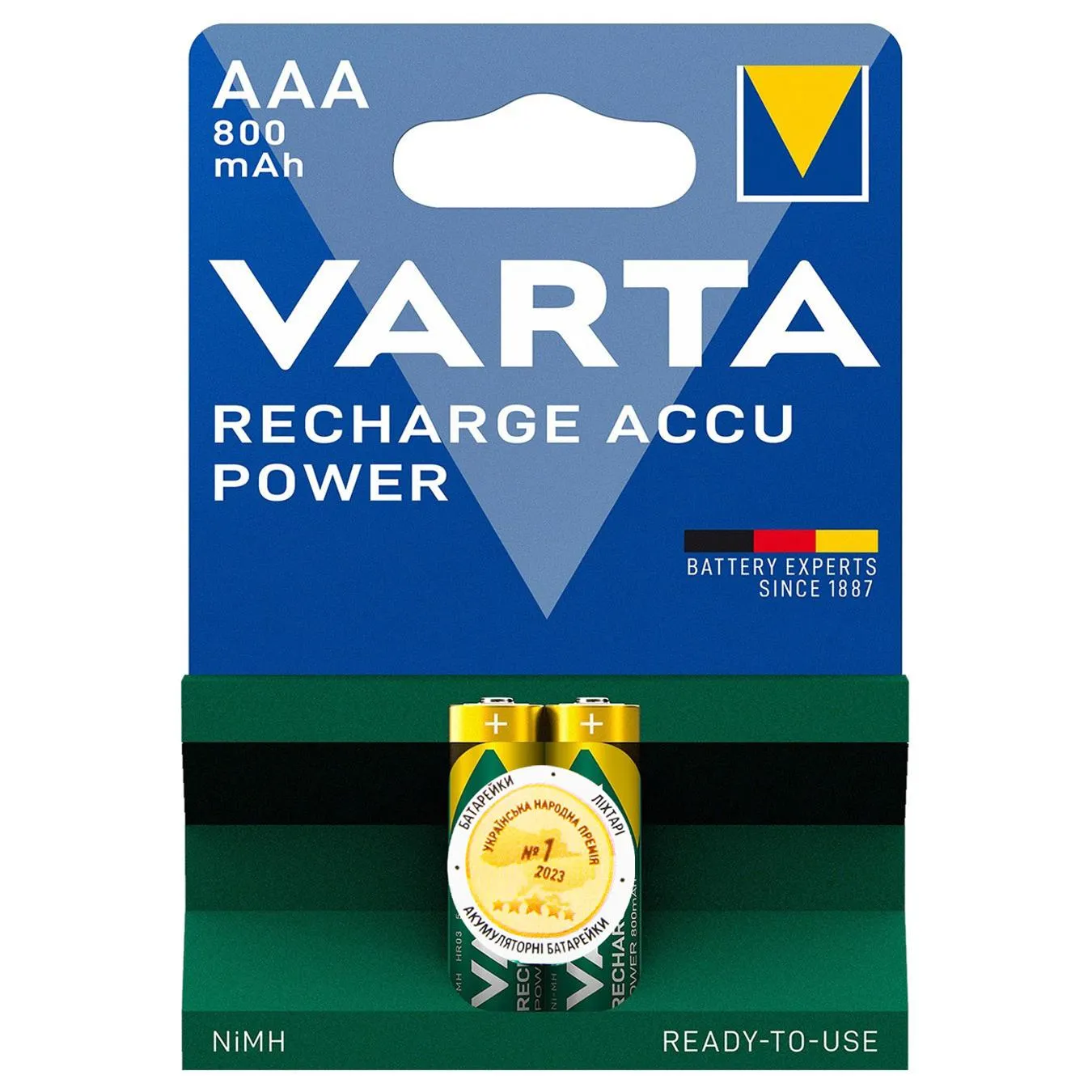 Акумулятор Varta Recharge Accu AAA  800mAh 2шт - Фото 1