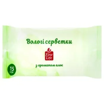 Серветки вологі Fine Life алоэ 15шт - Photo 1