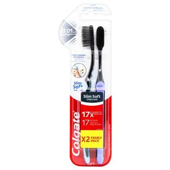 Зубна щітка Colgate Slim Soft Charcoal Деревне Вугілля 2шт - Фото 3