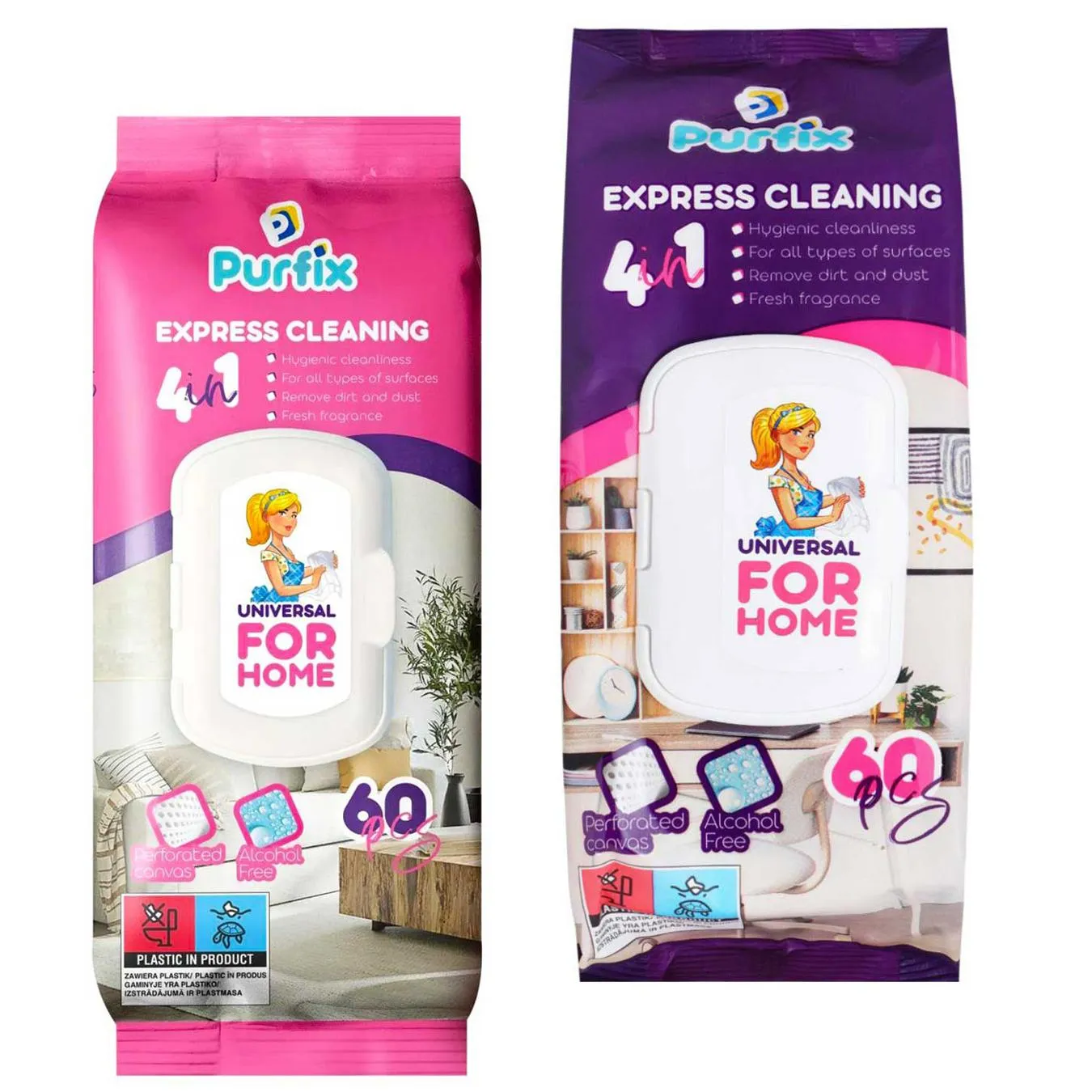 Серветки вологі Purfix для прибирання 60шт - Фото 3