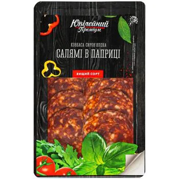 Ковбаса Ювілейний Преміум Салямі в паприці сиров'ялена 80г - Фото 1