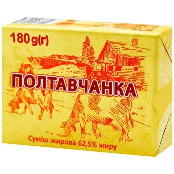 Спред Молочний дар солодковершковий 62,5% "Полтавчанка", фас 180г - Photo 1