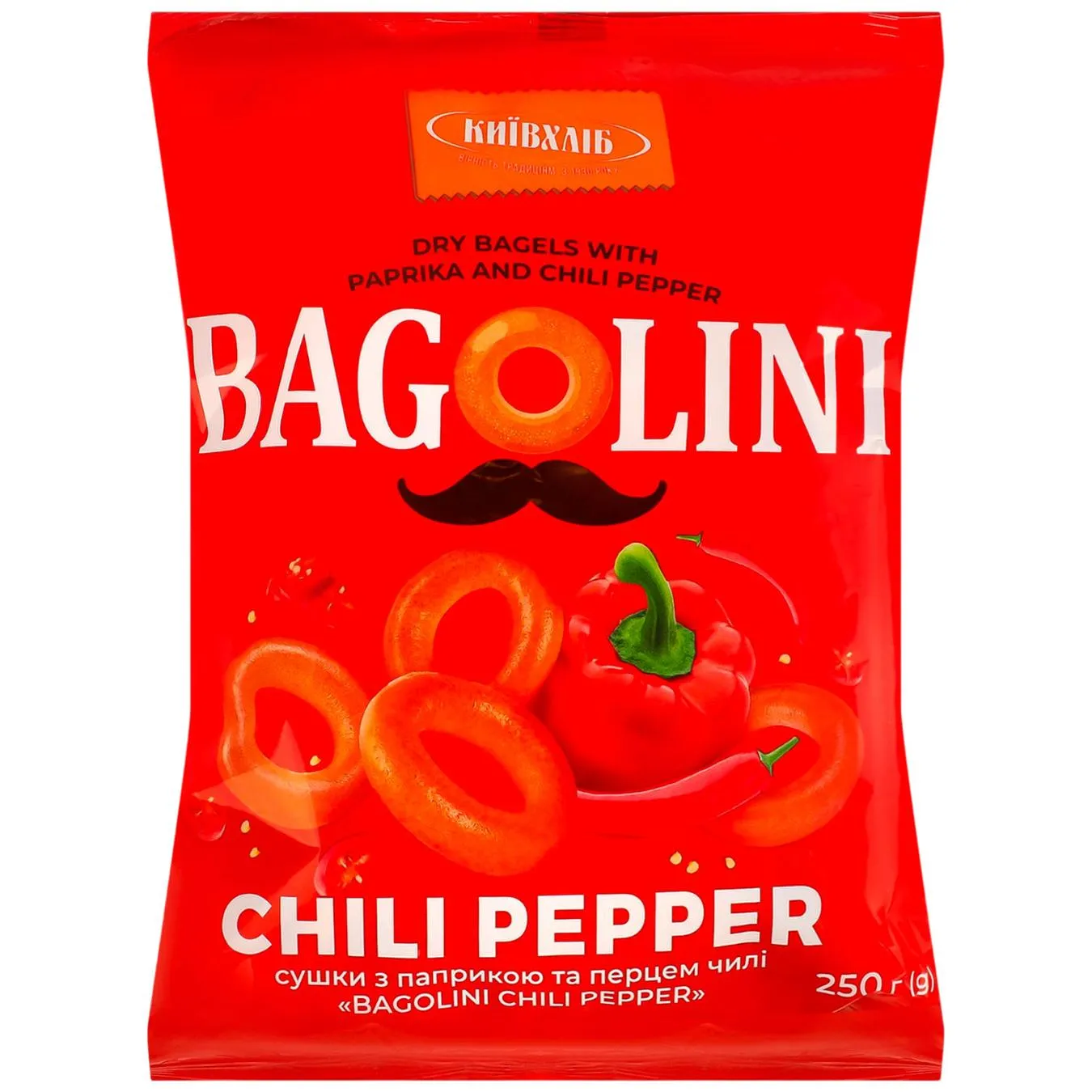 Сушки Київхліб Bagolini з паприкою та перцем чилі 250г - Фото 1