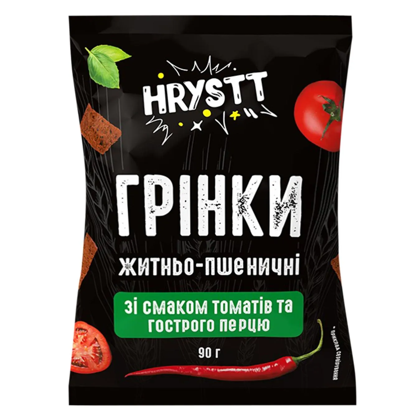 Грінки Hrystt житньо-пшеничні зі смаком томатів та гострого перцю 90г - Фото 1