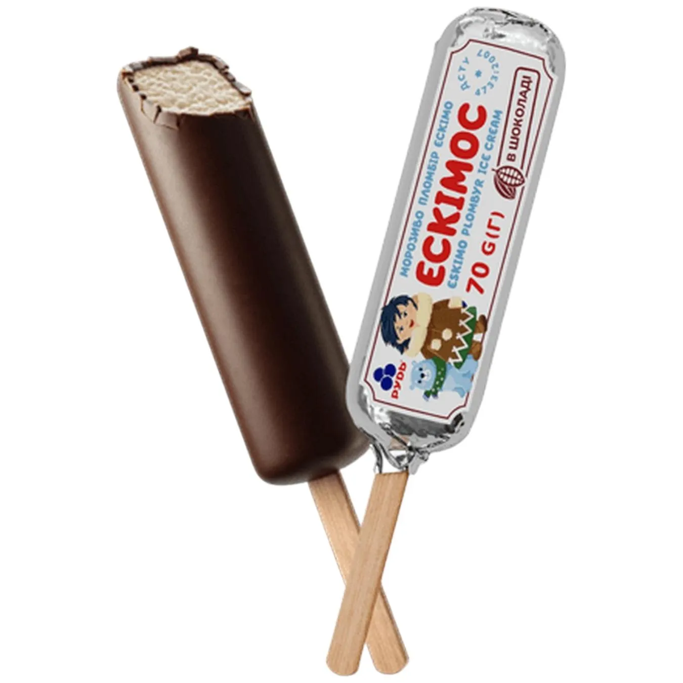 Морозиво Рудь Ескімос пломбір ескімо в шоколаді 70г - Фото 1