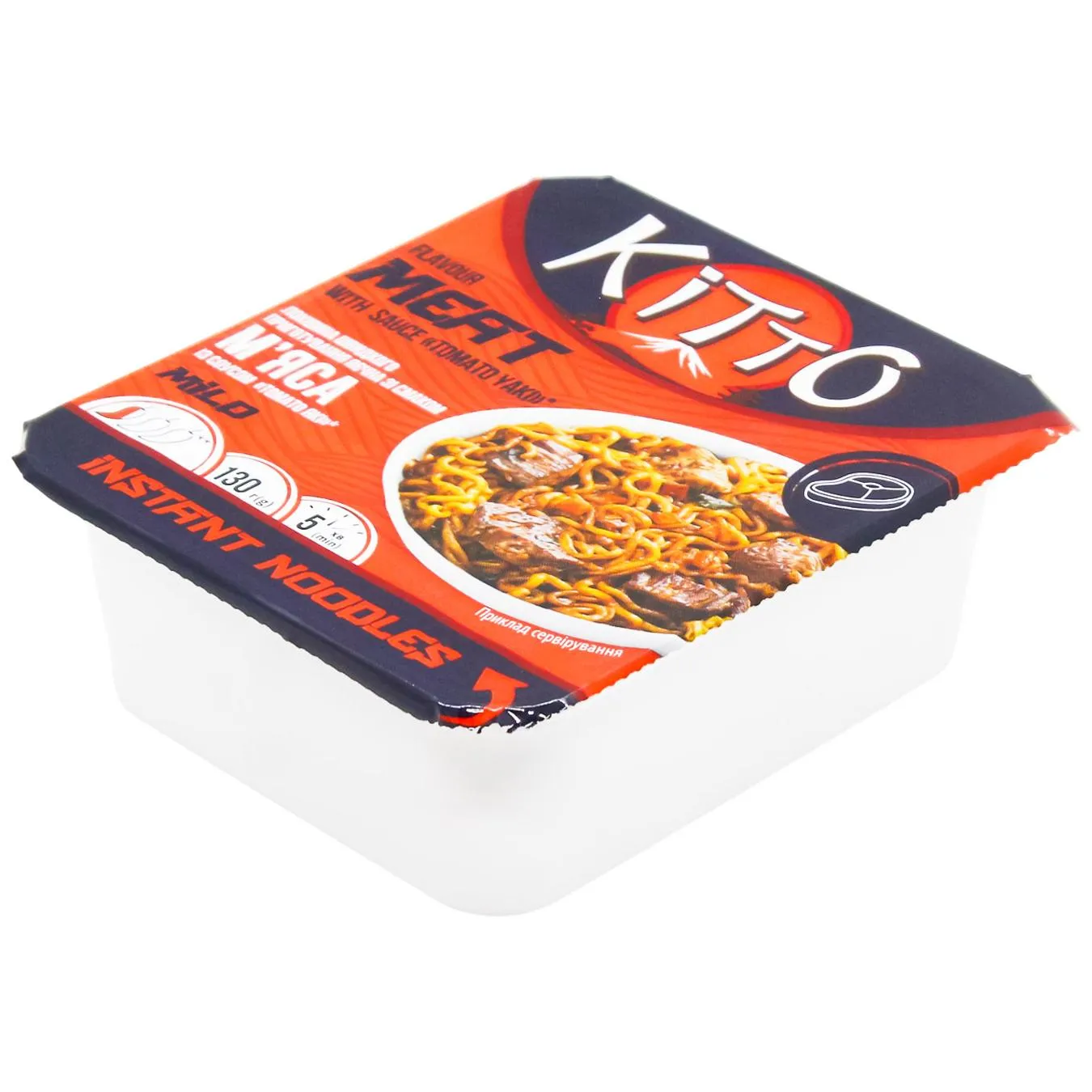 Локшина ш/п Kitto зі смаком м’яса із томатним соусом «томато-які» не гостра 130г лоток - Фото 1
