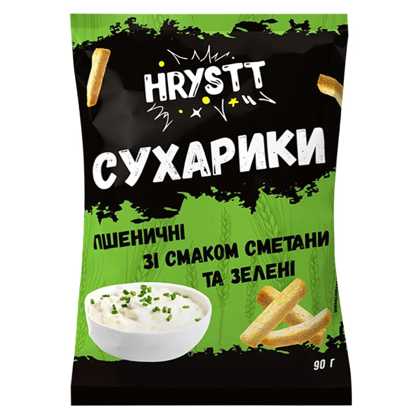 Сухарики Hrystt зі смаком сметани та зелені 90г - Фото 1