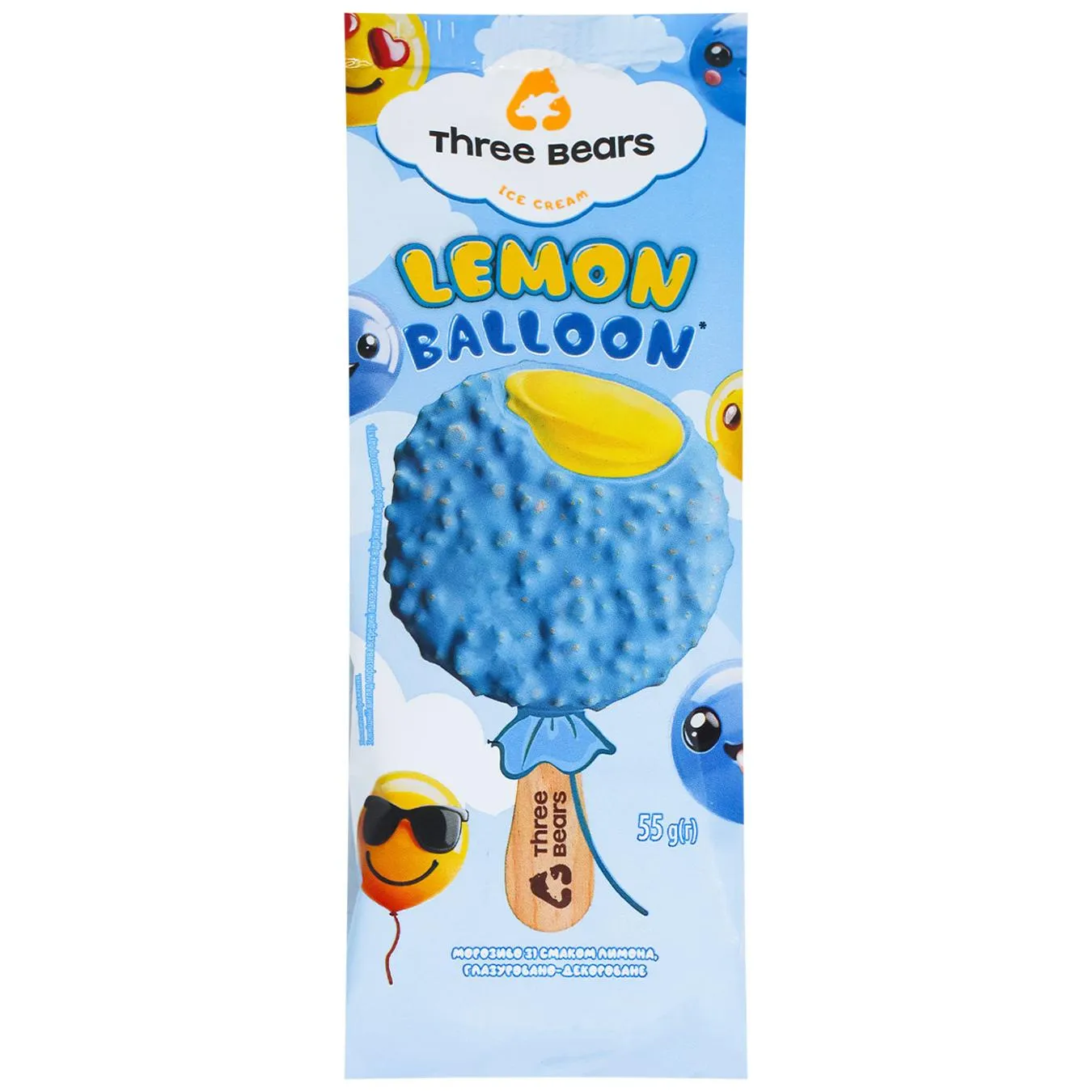 Морозиво Три Ведмеді "Lemon balloon" в глазурі 55г - Фото 1