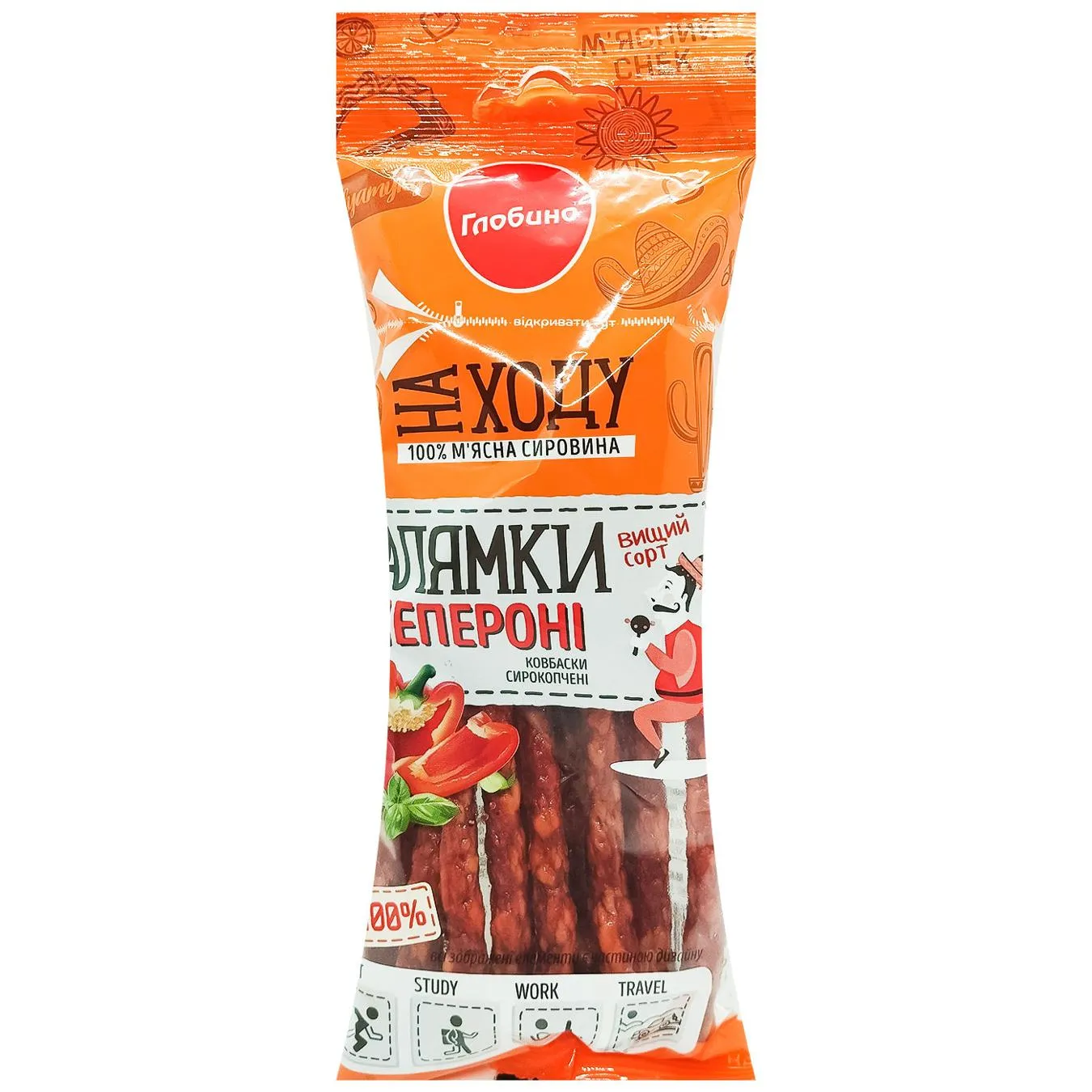 Ковбаски Глобино Салямки Пепероні сирокопчені вищий сорт 85г - Фото 4