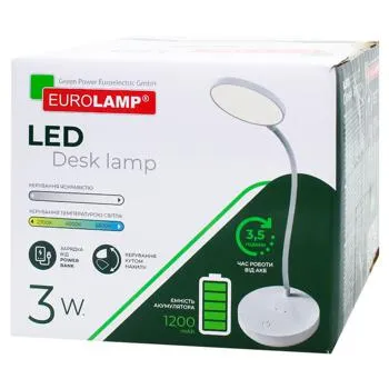 Лампа настільна Eurolamp LED з акумулятором, регулятором яскравості і кольору 3Вт білий - Photo 1