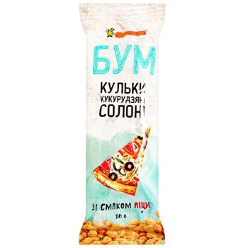 Кульки кукурудзяні Бумкорн солоні зі смаком піци 16г - Photo 1