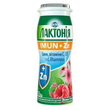 Напій кисломолочний йогуртний Лактонія Imun+Zn Малина-ехінацея 1,5% 100г зображення