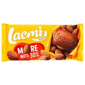 Шоколад молочний Roshen Lacmi з цілим мигдалем 90г зображення