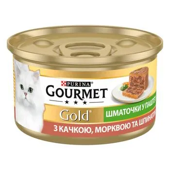 Корм вологий Gourmet Gold з качкою, морквою та шпинатом для дорослих котів 85г зображення