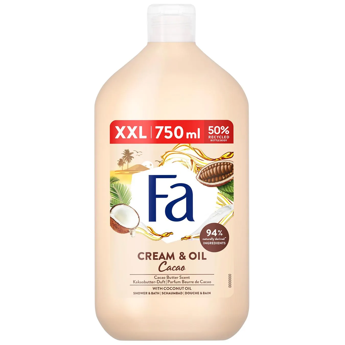 Гель для душу Fa Сream & Oil з олією кокоса і ароматом какао 750мл зображення